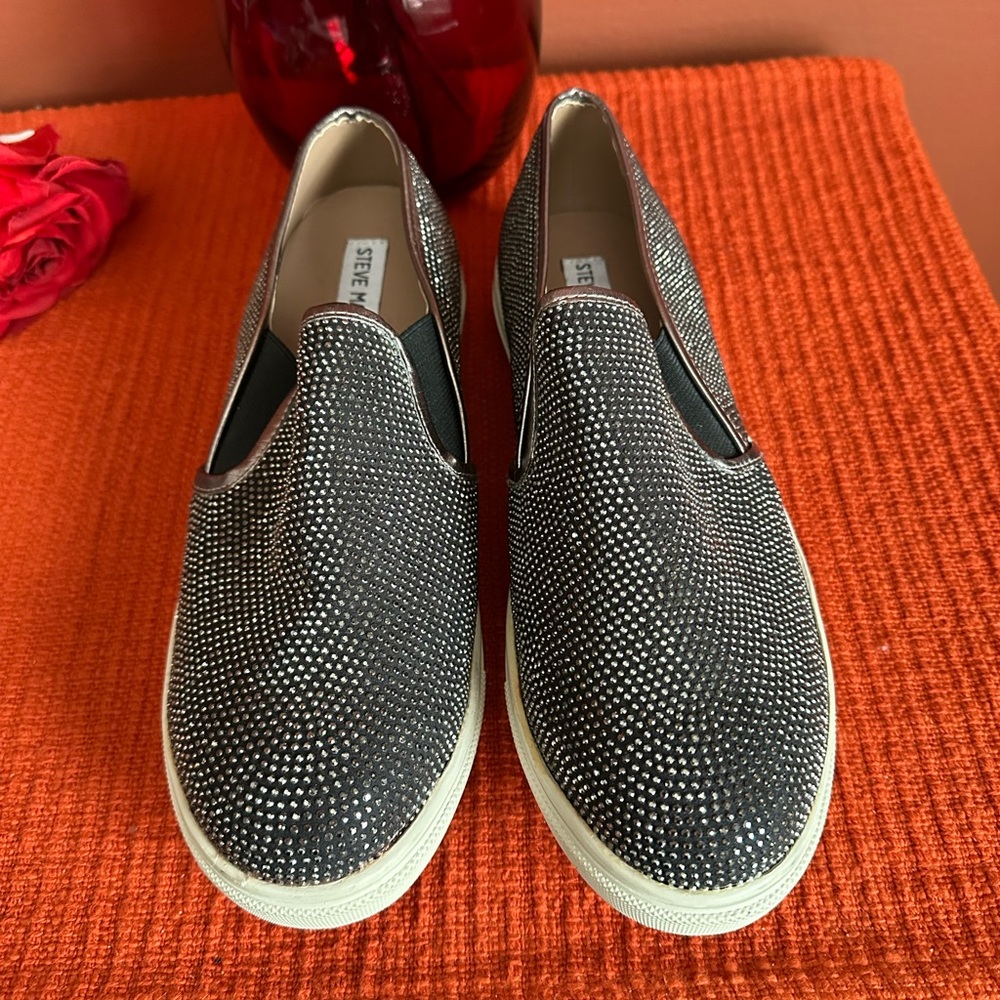 Steve Madden Black and Silver Studded Slip-On Sneakers